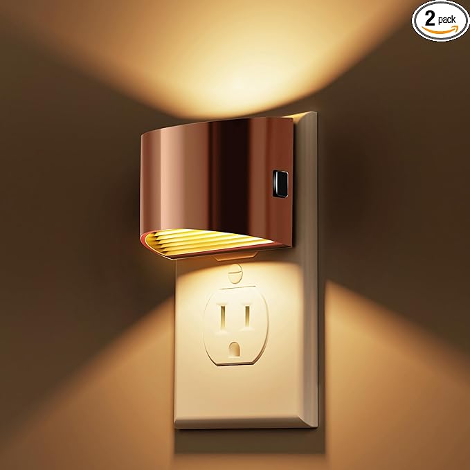 L LOHAS LED Night Lights Plug into Wall, Dimmable Night Light with 3 Level Brightness, 3000K Soft White, 2 Pack, Rose Gold