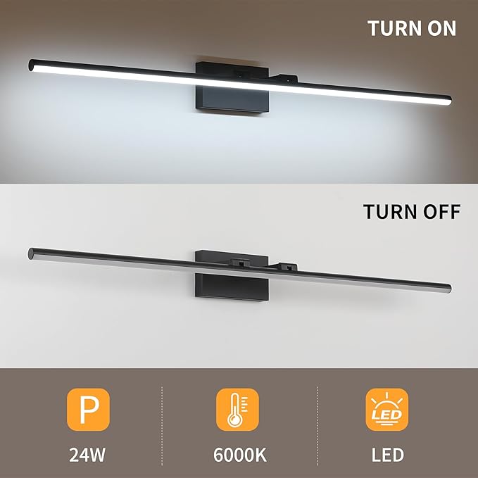 48 Inch LED Bathroom Vanity Light (Cool White 6000K), Black Modern Bathroom Light Fixture Over Mirror, Vanity Light Bar with Angle Adjustable