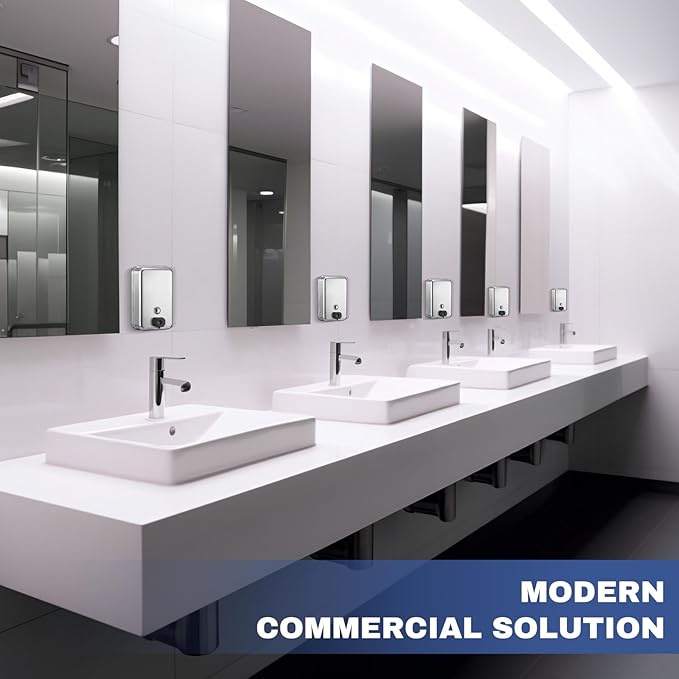 2 Pack Commercial Wall Mount Soap Dispenser 1100ml/37oz Each – Heavy Duty Stainless Steel Liquid Hand Soap Dispenser with Anti-Leak Pump & Corrosion-Proof Liner for Bathroom, Kitchen, Hotel (Vertical)