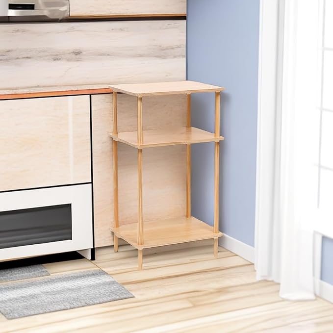 2 Pack Wooden Side Table, 3-Tier Narrow End Tables, Burlywood Nightstand Sofa Table Used for Living Room, Boho Small End Table with 3-Layer Storage Shelves for Bedroom (Set of 2)