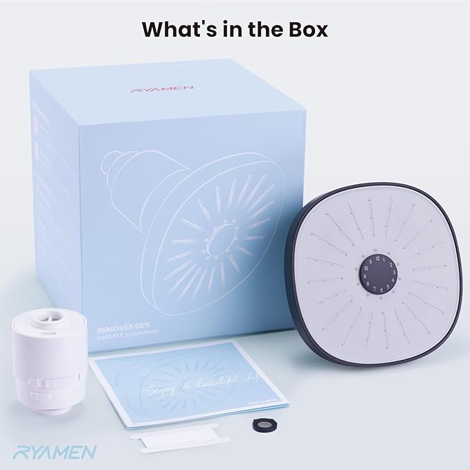 Ryamen Filtered Shower head, Rain Shower Head with Filter, High Pressure Shower Filter Head for Hard Water, 99% REMOVAL for Chlorine, Heavy Metals, Improves Skin & Hair, Matte Black