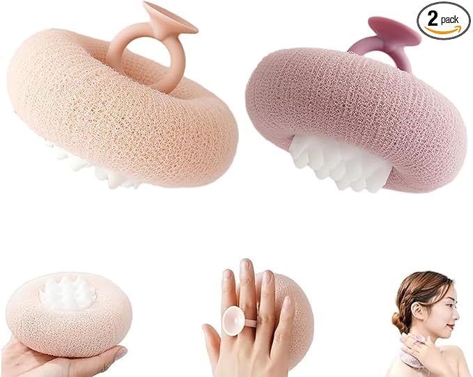 2024 Upgraded 2-in-1 Sunflower Bath Ball,Exfoliating Bath Sponge Cleaning Brush,Super Soft Sunflower Suction Cup Bath Ball,Sponge Mesh Pouf Shower Ball for Women, Men Shower. (Apricot+Purple)