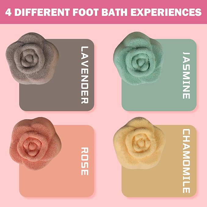 12PCS/Set Foot Bath Bombs Natural Foot Soaking Salts with 4 Lavender Jasmine Rose Chamomile Aroma for Feet Callus Dry Cracked Stubborn Feet Odor