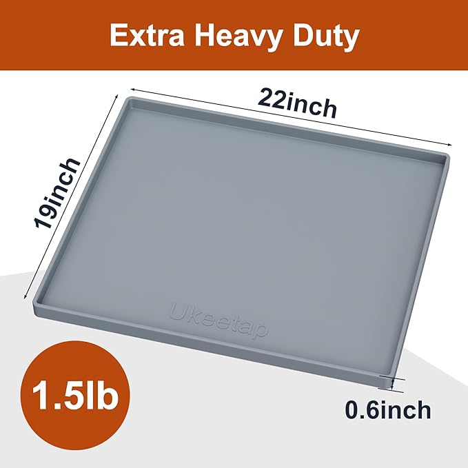 22" x 19" Heavy Duty Waterproof Silicone Mat with Raised Edge, Under Sink Mat for Kitchen & Bathroom, Kitchen Cabinet Liner, Multi-Purpose for Storage & Protection, Gray