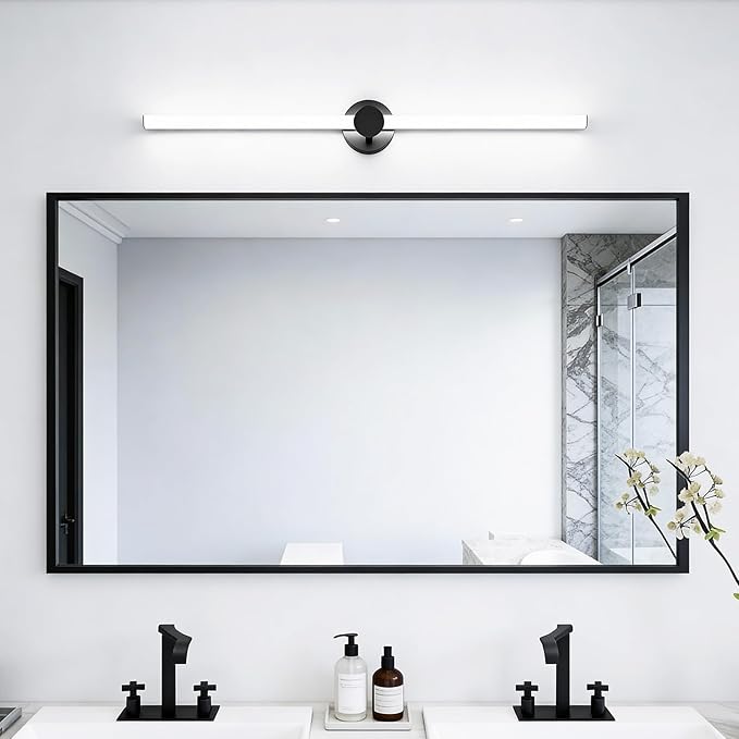 Bathroom Lighting Fixtures Over Mirror: 40 Inch Rotatable Bathroom Vanity Light ETL Listed - Modern Black Vanity Lighting Fixtures 5700K Cool White 3700LM 45W IP44 - LED Vanity Light Dimmable(1 Pack)