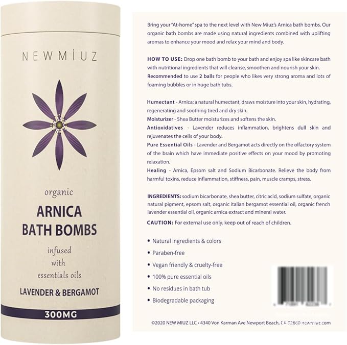 Arnica Bubble Bath Bombs Lavender Bergamot Essential Oils Luxurious Mega Foaming Bath Bombs for Dry Skin Nourishment Moisturizing Blissful Bath Gift