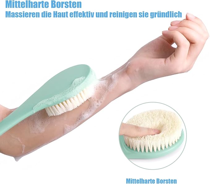 17-Inch Back Scrubber for Shower, Anti-Slip Exfoliating Body Brush for Bath, Gentle Back Brush for Shower for Men, and Women, Cleaning Skin for Smooth, Glowing Skin (Celadon Green)
