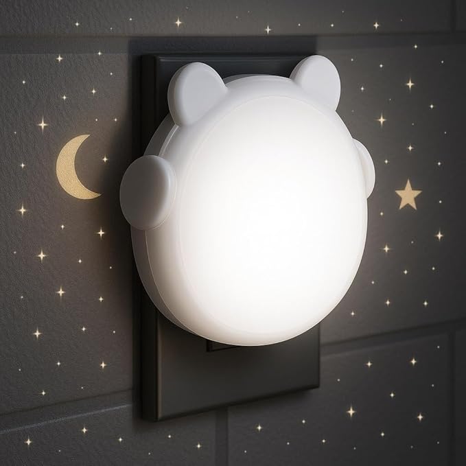 Mini Bear Night Light for Boys and Girls - Cute Printed LED Lamp, Plug-in Night Light for Bedroom, Bathroom, Kitchen - 0.5W Plastic Bear Design, Perfect for Kids' Rooms (White)