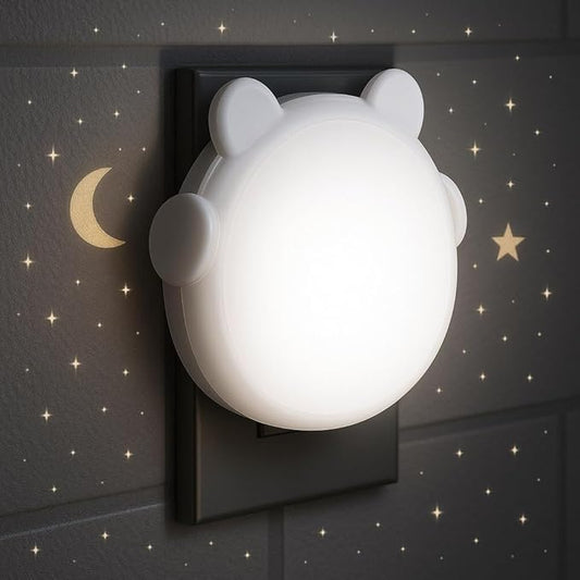 Mini Bear Night Light for Boys and Girls - Cute Printed LED Lamp, Plug-in Night Light for Bedroom, Bathroom, Kitchen - 0.5W Plastic Bear Design, Perfect for Kids' Rooms (White)