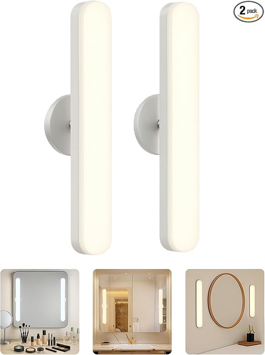 Set of 2 Wireless Vanity Makeup Lights for Mirror, Rechargeable LED Stick On Light Bar for Bathroom Mirror with 3 CCT&Dimmable, Elegant Cordless Lighting Chritsmas Holiday Gifts for Women