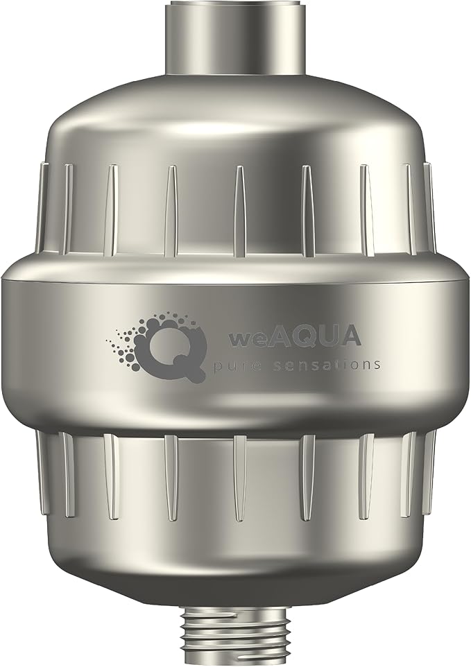 WeAQUA Heavy Duty NO BS Shower Filter – 99% Removal for Hard Water, Chlorine, Fluoride, Heavy Metals, Micro-life, Organics and More (Brushed Nickel)