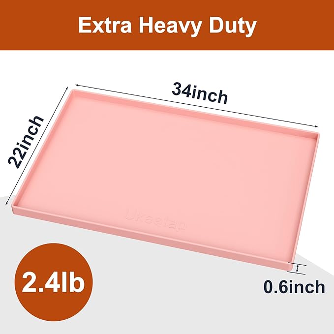 34" x 22" Heavy Duty Waterproof Silicone Mat with Raised Edge, Under Sink Mat for Kitchen & Bathroom, Kitchen Cabinet Liner, Multi-Purpose for Storage & Protection, Pink