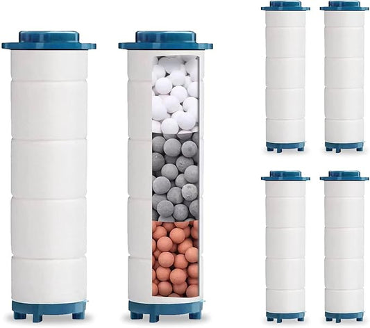 Spray Shower Head Filter with Mineral Beads, Hydro High Pressure Handheld Turbo Shower Head Filter for Hard Water, Reduces Dry Itchy Skin & Hair Loss, 2.95in Set of 6 Replacement PP-Cotton Filters