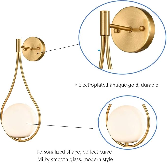 HOLKIRT Mid-Century Modern Wall Sconces Bathroom Globe Vanity Light Fixture Brass Set of 2