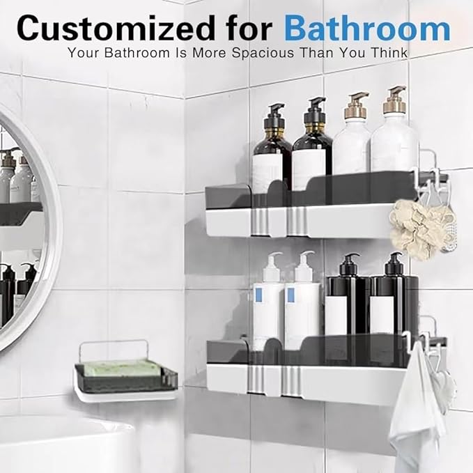 2-Pack Shower Caddy, Separable Shower Organizer with Soap Dish and Hooks, No Drilling Double Layer Shower Shelf, Used for Bathroom and Kitchen (Black)