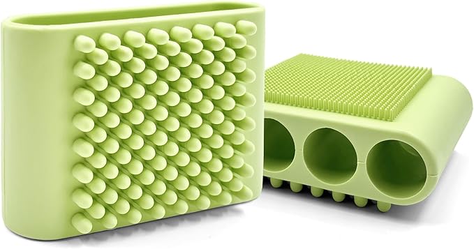 1PCS Silicone Body Scrubber Exfoliator- Bath Loofah & Sponges Alternative 4-Finger Non-Slip Grip Face & Scalp Scrubber for Sensitive Skin Body Brush for Men & Women (Yellow-Green)