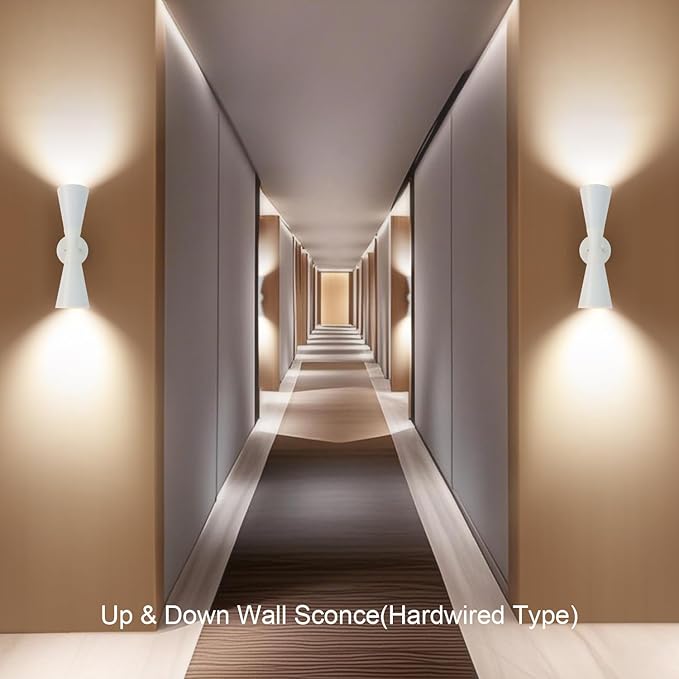 Modern Indoor Wall Sconces Set of 2 Up and Down White Wall Sconces Mid Century Indoor Wall Light Fixture Hardwired Wall Mounted Lamp for Living Room Bathroom Bedroom Hallway 13 Inch
