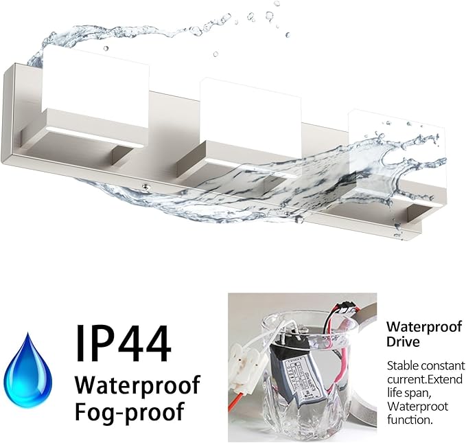 Tipace 3 Lights LED Modern Vanity Light Brushed Nickel Bathroom Lighting Fixture Up and Down Bathroom Wall Light Over Mirror(White Light 6000K)