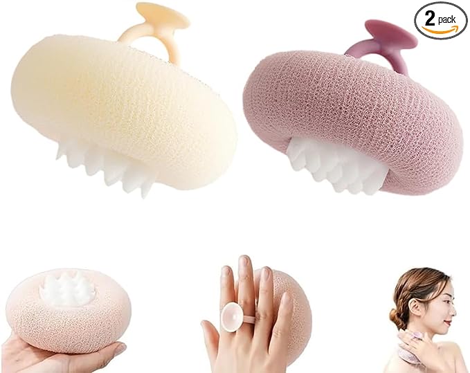 2024 Upgraded 2-in-1 Sunflower Bath Ball,Exfoliating Bath Sponge Cleaning Brush,Super Soft Sunflower Suction Cup Bath Ball,Sponge Mesh Pouf Shower Ball for Women, Men Shower. (Purple+Yellow)