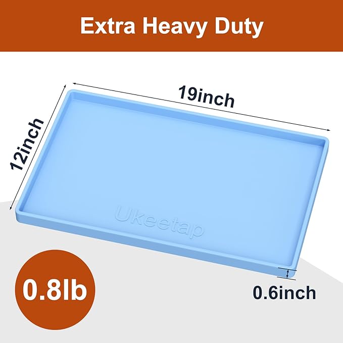 19” x 12” Heavy Duty Waterproof Silicone Mat with Raised Edge, BPA Free Non-Slip Dog & Cat Food Mat, Feeding Mat for Food and Water Bowls, Spill Proof Mat to Protect Floors, Blue