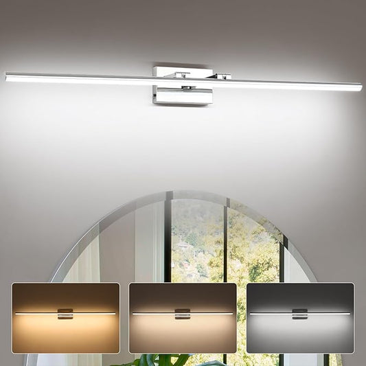 48 Inch LED Bathroom Vanity Light (3000K/4000K/6000K, Dimmable), Chrome Modern Bathroom Light Fixture Over Mirror, Vanity Light Bar with Angle Adjustable