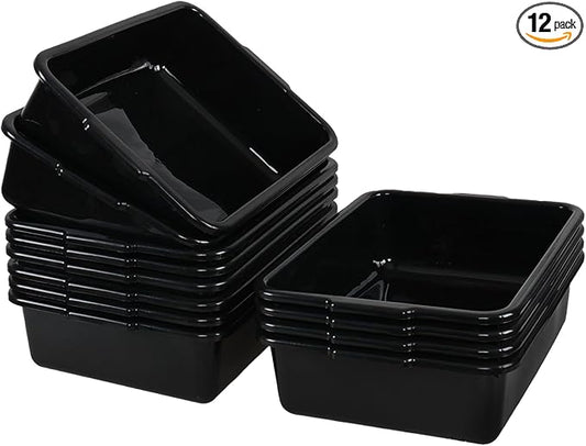 12-pack 13 Liters Plastic Bus Tubs, Commercial Bus Tray Box Wash Basin Tub, Black Dish Washing Pans