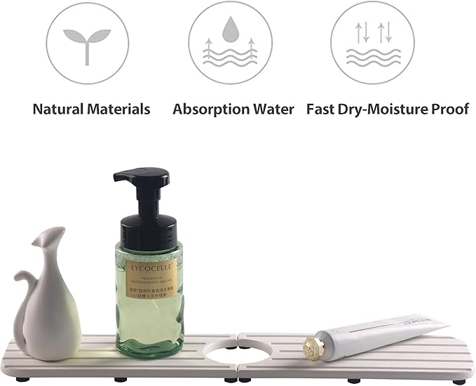 17inch x 4inch Kitchen Sink Faucet Mat, Water Absorbing Stone Faucet Splash Guard for Bathroom Counter, Quick Drying Diatomite Tray for Kitchen Sink, White