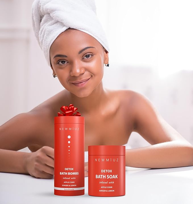 Natural Detox Bubble Bath Bombs Apple Cider Ginger Lemon Essential Oils Cleanse Hydrate Skin Extra Large Handmade Relaxing Spa Gift for Women Men