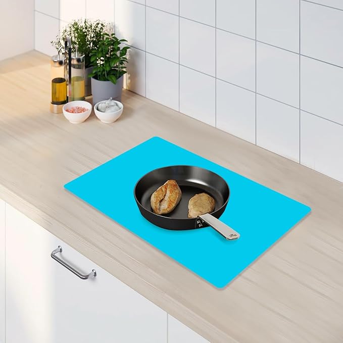 2 Pack Extra Large Silicone Mats for Crafts, Silicone Placemats for Dining Table Countertop Protector, Heat Resistant Baking Mat Reusable Dough Rolling Pad (Blue & Green, 23.6''x15.7'')