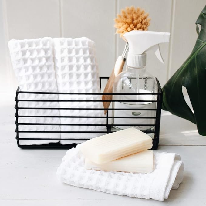 sea me at home Waffle Washcloths Set, 100% Turkish Cotton (White)