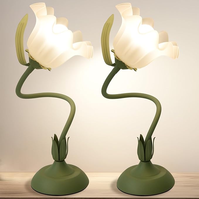 2Pack Flower Table Lamp, 3 Level Brightness Vintage Flower Reading Light with E26 Bulb, Cute Desk Lamp Bedside Lamps Lily Lamps for Nightstands Living Room Bedroom Ambient Lighting Home Decor