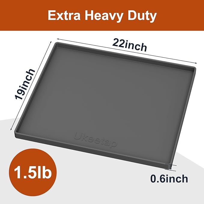 22" x 19" Heavy Duty Waterproof Silicone Mat with Raised Edge, Under Sink Mat for Kitchen & Bathroom, Kitchen Cabinet Liner, Multi-Purpose for Storage & Protection, Black