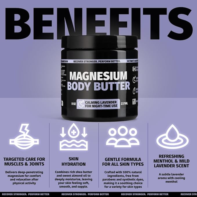 Coach Soak Recovery Bath Soak & Nighttime Magnesium Body Butter Bundle - Calming Lavender Scent - 3lb Bath Salts & 8oz Body Cream with Essential Oils, Magnesium & Shea Butter