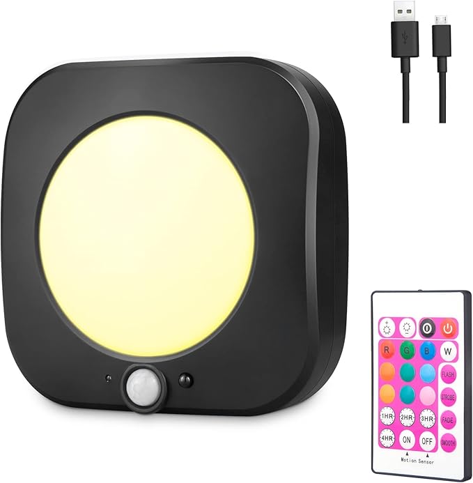 BIGMONAT Motion Sensor Shower Light Rechargeable, Wireless Ceiling Light with Remote, RGB Night Light for Closet Bathroom Hallway Cabinet Bedroom Dorm Laundry Kitchen