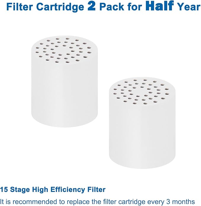 NearMoon 15 - Stage Replacement Cartridge Universal High Output Shower Filter with VC, Reduce Hard Water, Heavy Metal Impurity, Improve Skin & Hair, Fit Any Similar Filter (2 pack)