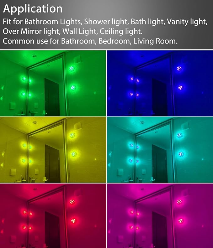 Bathroom Vanity Lights Wireless, Battery Powered Operated Waterproof Led Light for Shower Spa Bath Room Over Mirror Wall Ceiling Light, Remote Control Multi Color Changing, RGB, 2PCS