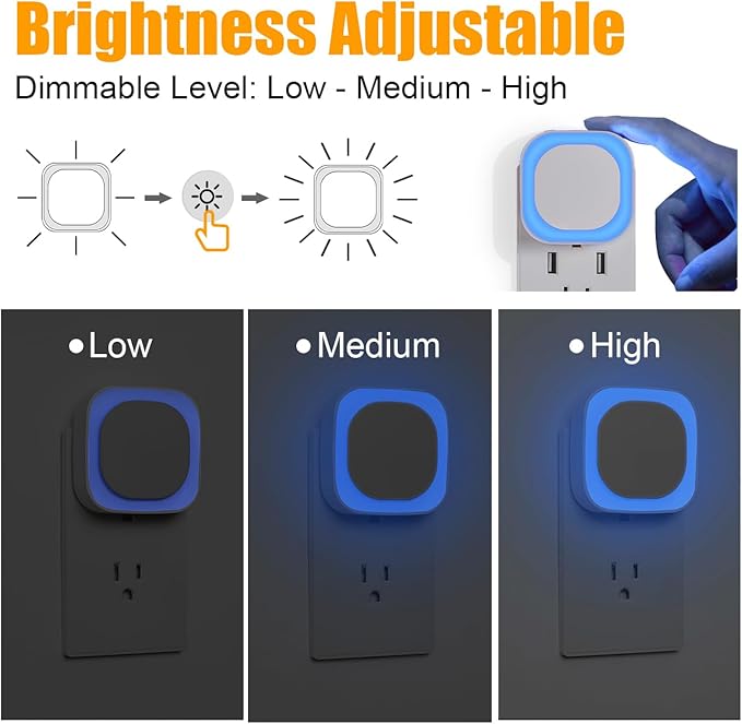 2 Pack Azure Night Light, Crisp Modern Glow with Dimmable Soft Light & Indirect Reflection, Auto Dusk to Dawn Sensor, Plug in LED Nightlight for Bathroom,Toilet, Kitchen Counter, Modern Decor