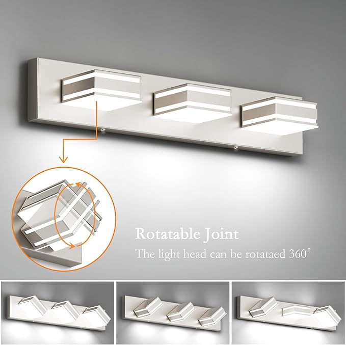 Ralbay 24inch Brushed Nickel Bathroom Vanity Lights 3-Light Metal Acrylic LED Modern Bathroom Wall Lighting Fixtures