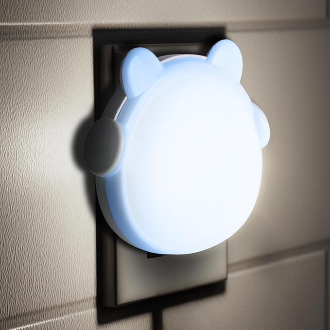 Mini Bear Night Light for Boys and Girls - Cute Printed LED Lamp, Plug-in Night Light for Bedroom, Bathroom, Kitchen - 0.5W Plastic Bear Design, Perfect for Kids' Rooms (Blue)