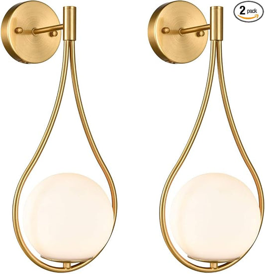 HOLKIRT Mid-Century Modern Wall Sconces Bathroom Globe Vanity Light Fixture Brass Set of 2