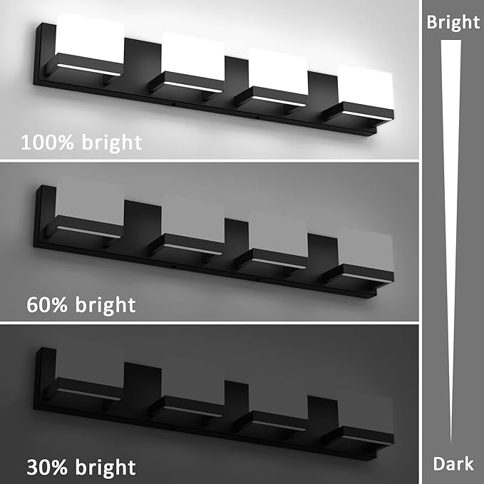 Tipace Dimmable Black LED Vanity Light for Bathroom Up and Down 4 Lights Black Modern Bathroom Wall Light Fixtures Over Mirror(White Light 6000K)