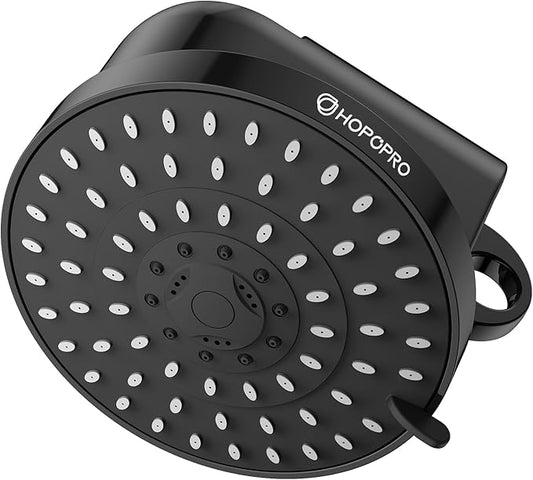 High Flow Filtered Shower Head, HOPOPRO 5 Modes High Pressure Fixed Showerhead with Filter, 2-In-1 Shower Head Filter for Hard Water, Remove 99% Chlorine, Improves Skin Hair Condition (6 Inch Black)