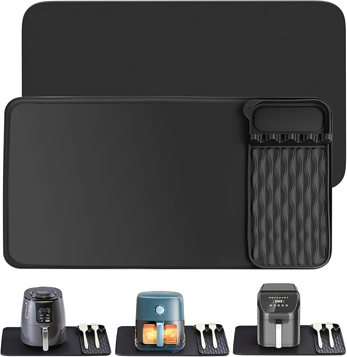 2-in-1 Silicone Heat Resistant Mats for Countertop, Air Fryer Mat Set with Detachable Holder Pad, Countertop Protector Mat for for Microwave/Oven,Compatible with Ninja/Cosori/Chefman/Toshiba