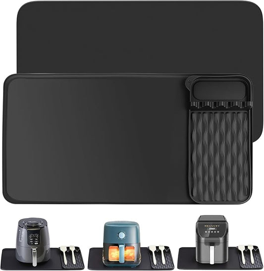 2-in-1 Silicone Heat Resistant Mats for Countertop, Air Fryer Mat Set with Detachable Holder Pad, Countertop Protector Mat for for Microwave/Oven,Compatible with Ninja/Cosori/Chefman/Toshiba