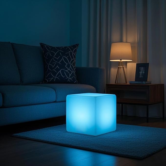 Mr.Go 16-Inch Rechargeable LED Cube Chair Light, 16 RGB Colors Glow Cube Seat w/Remote, Waterproof LED Cube Table, Color Changing Cubes Floor Lamp, Home Bedroom Patio Party Decorative Lighting