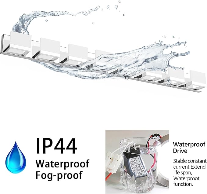 Tipace 8 Lights Modern LED Chrome Vanity Light for Bathroom Wall Light Up and Down LED Bathroom Light Fixtures Over Mirror(White Light 6000K)