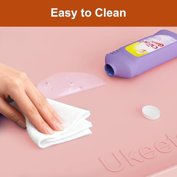 22" x 19" Heavy Duty Waterproof Silicone Mat with Raised Edge, Under Sink Mat for Kitchen & Bathroom, Kitchen Cabinet Liner, Multi-Purpose for Storage & Protection, Pink