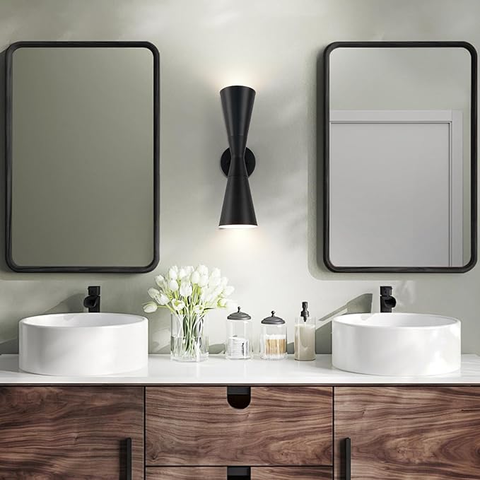 Wall Sconces Set of Two, Bathroom Sconces Lighting 15 inch Black Modern Sconces Wall Decor Set of 2 Indoor Wall Light Fixtures for Living Room Hallway Staircase Bedroom Hardwired