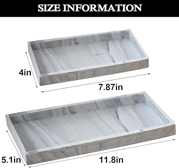 2PCS(7.87” L and 11.8” L) Silicone Soap Dispenser Tray, Kitchen soap Caddy countertop, Toilet, Tray for Scrubber, Lotion Bottles, Perfume, Jewelry, Candle, Key Trinket Ring-White Marble