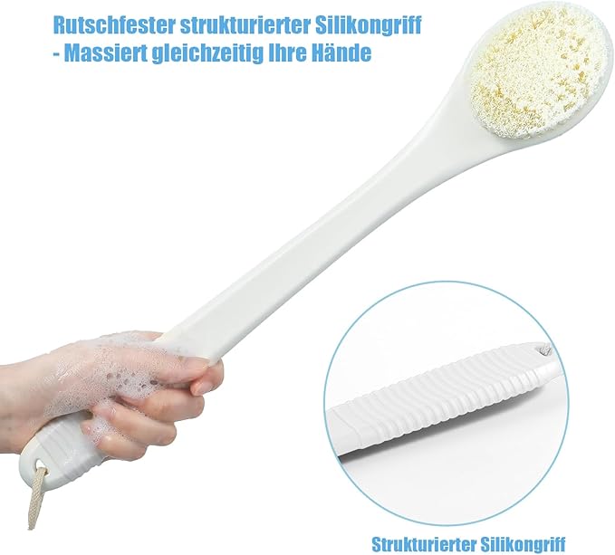 17-Inch Back Scrubber for Shower, Anti-Slip Exfoliating Body Brush for Bath, Gentle Back Brush for Shower for Men, and Women, Cleaning Skin for Smooth, Glowing Skin (White)